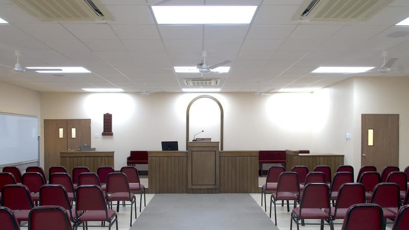 The chapel inside the new meetinghouse for the Curepe Ward, Port of Spain Trinidad Stake of The Church of Jesus Christ of Latter-day Saints, in Arima, Trinidad and Tobago, in July 2026.