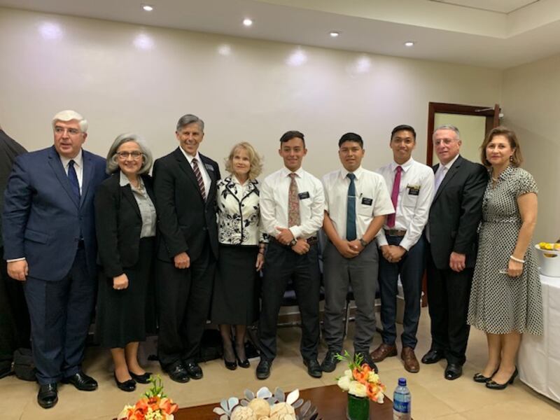 On Feb. 23, 2019, Elder Ulisses Soares visited with the three missionaries in the Dominican Republic