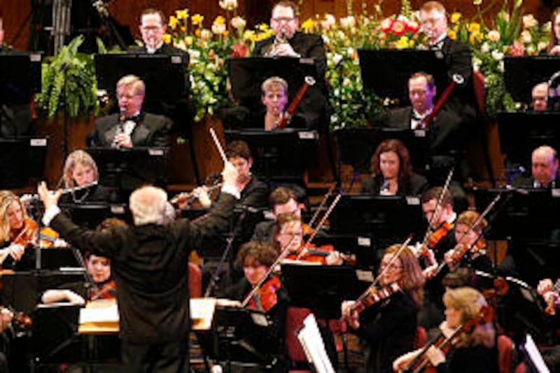 Igor Gruppman conducts the Orchestra at Temple Square Spring concert.