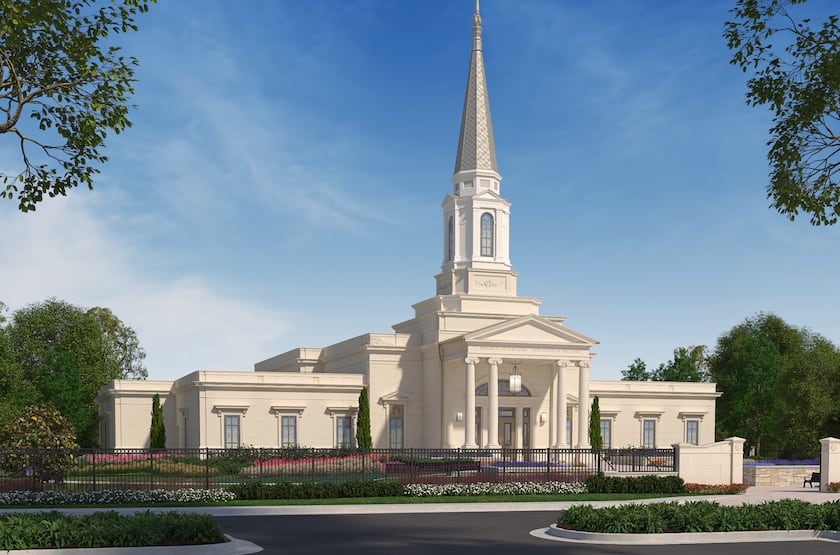 An architectural rendering of the Greenville South Carolina Temple.