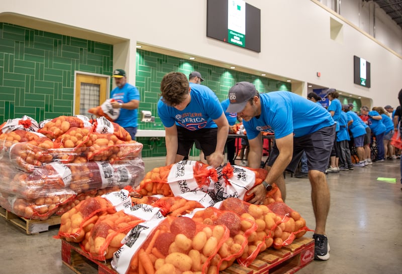 JustServe volunteers at the San Antonio Food Bank in San Antonio, Texas, help sort food after a donation of food from The Church of Jesus Christ of Latter-day Saints on July 22, 2026.