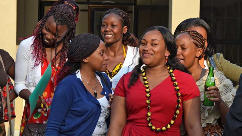Young adults visit after attending an institutes of religion class from The Church of Jesus Christ of Latter-day Saints in Nairobi, Kenya.