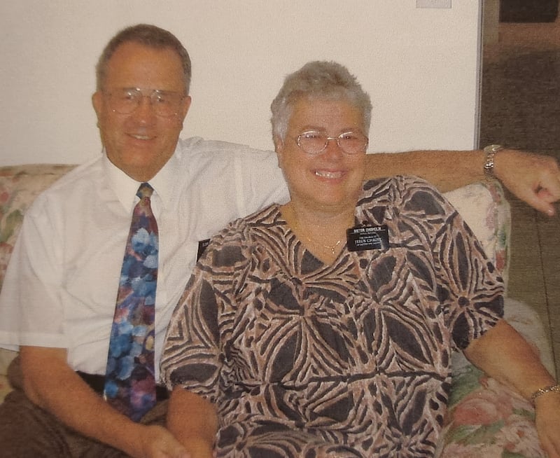 Wayne and Jeannine Chisholm smile for a photo while serving as full-time missionaries in the Pacific Islands from 2003 to 2005.