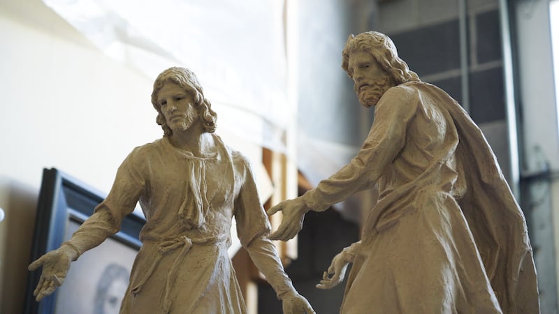 Sculptor Michael Hall shows one of his sculptures at his studio in Provo, Utah, on Wednesday, May 20, 2026.