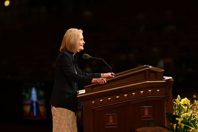 President Bonnie H. Cordon speaks during the Saturday morning session of April 2023 general conference.