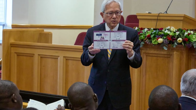 Elder Gerrit W. Gong addresses a leadership instruction meeting in Johannesburg, South Africa, May 16, 2026.