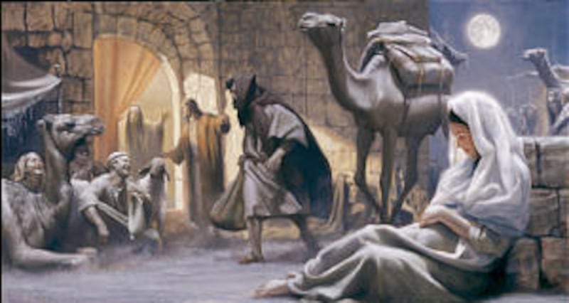Joseph Brickey's oil "No Room" finds Joseph and Mary without lodging shortly before the Savior's bir