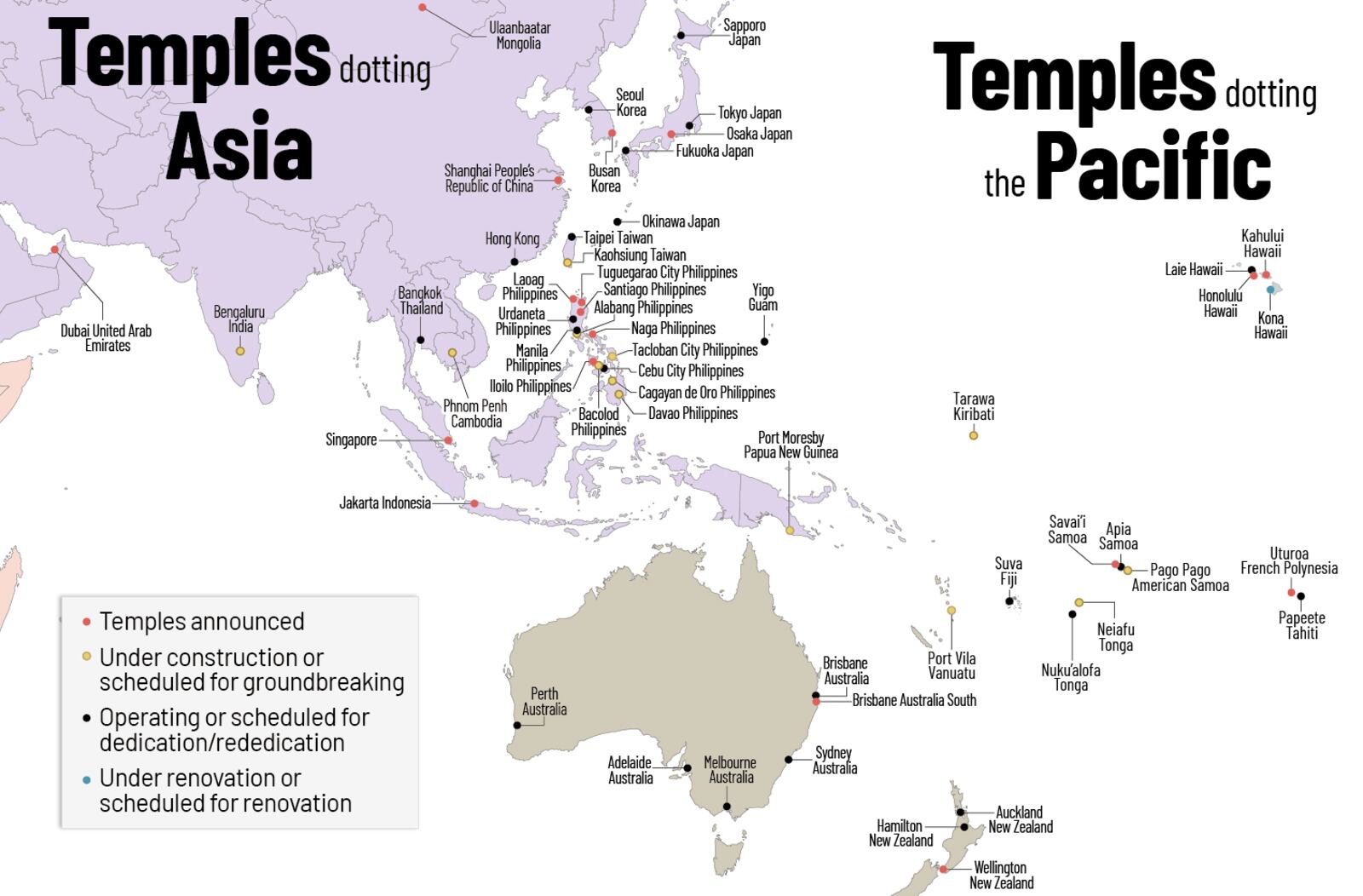 6 maps show the worldwide locations of the Church’s 367 temples ...
