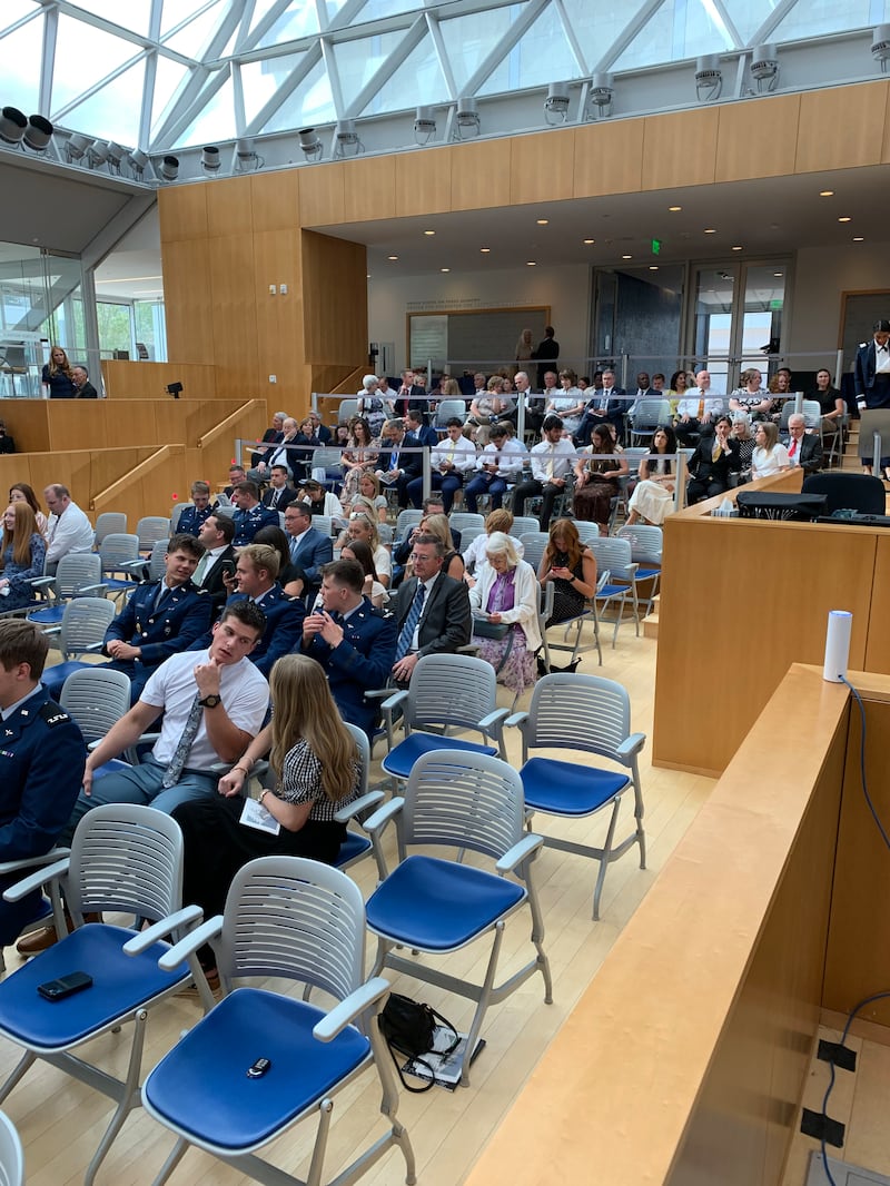 Family and friends attend the Latter-day Saint baccalaureate service at Polaris Hall on the USAFA campus in Colorado Springs, Colorado, Sunday, May 24, 2026.