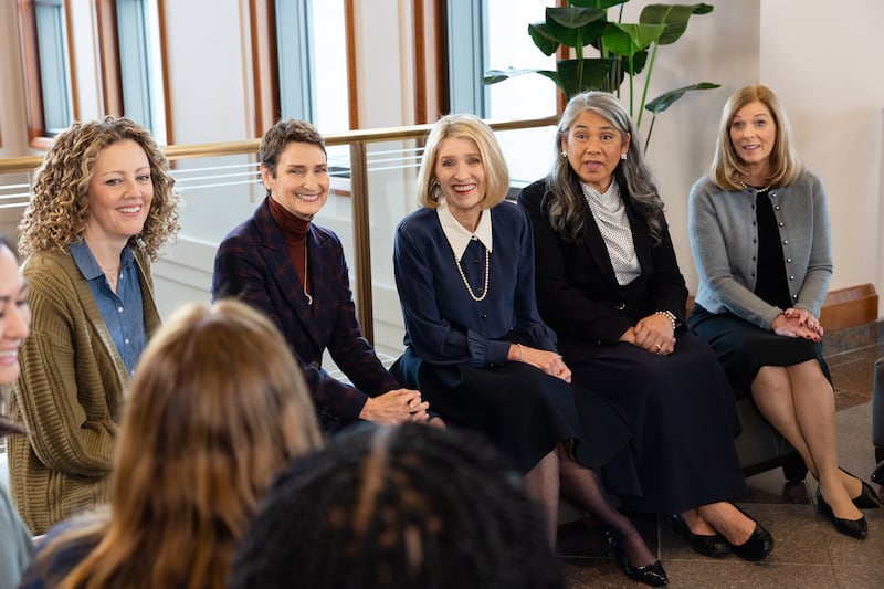 President Camille N. Johnson speaks with the Relief Society general advisory council during the filming of the Relief Society worldwide devotional and additional videos made available Sunday, March 8, 2026.