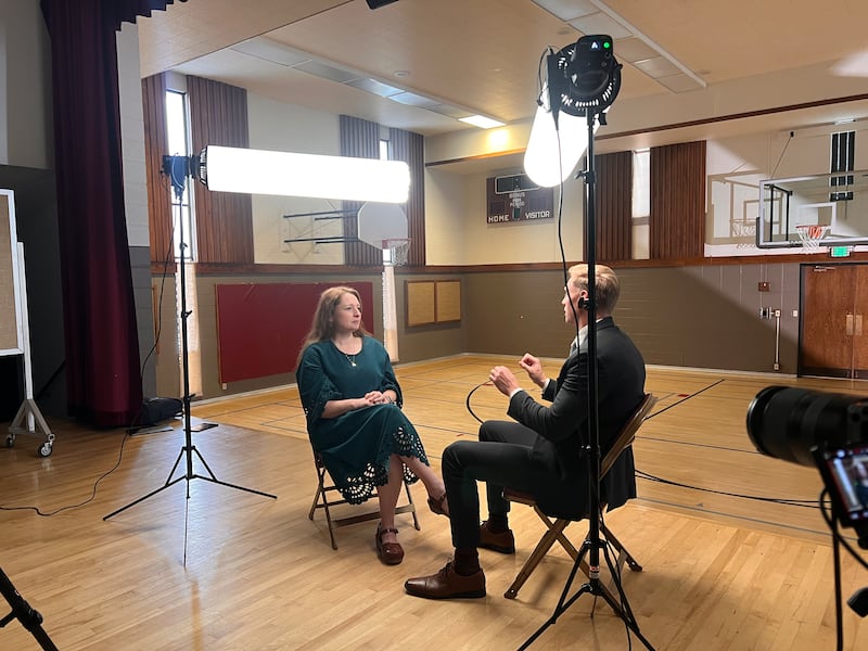 Mary Richards interviews Parker Van Dyke in his childhood meetinghouse gym in Salt Lake City on Friday, Jan. 23, 2026.