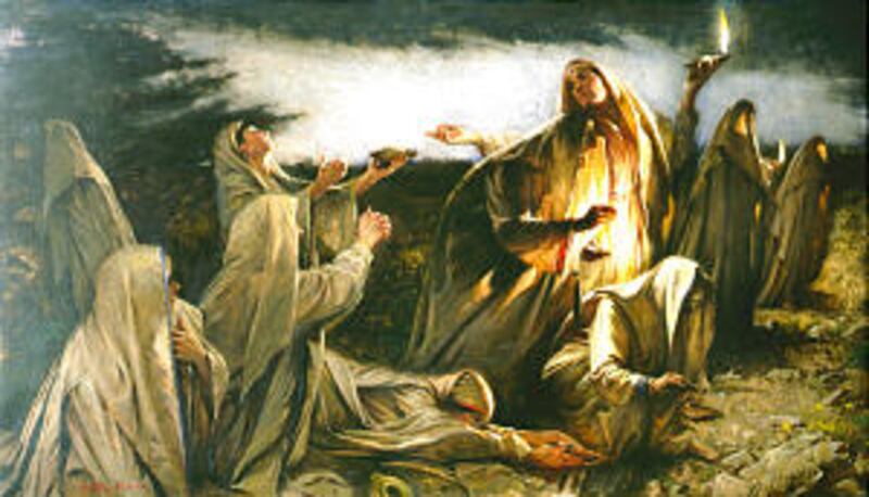 Walter Rane's oil painting "Five of Them Were Wise" depicts Christ's parable of the five virgins who