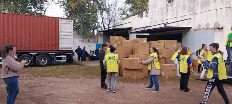 Volunteers help unload donated wheelchairs from The Church of Jesus Christ of Latter-day Saints in Santa Fe, Argentina, in June 2026.