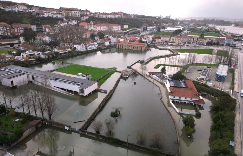 Buildings and streets are flooding after heavy rains in Portugal in February 2026.
