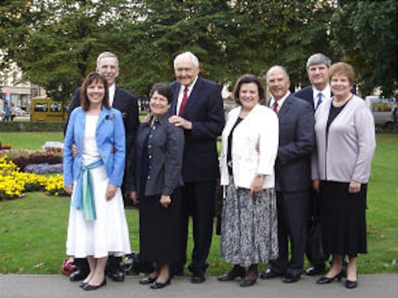 From left, Baltic Mission President Douglas L. Dance and Sister Nancy Dance; Elder L. Tom Perry and