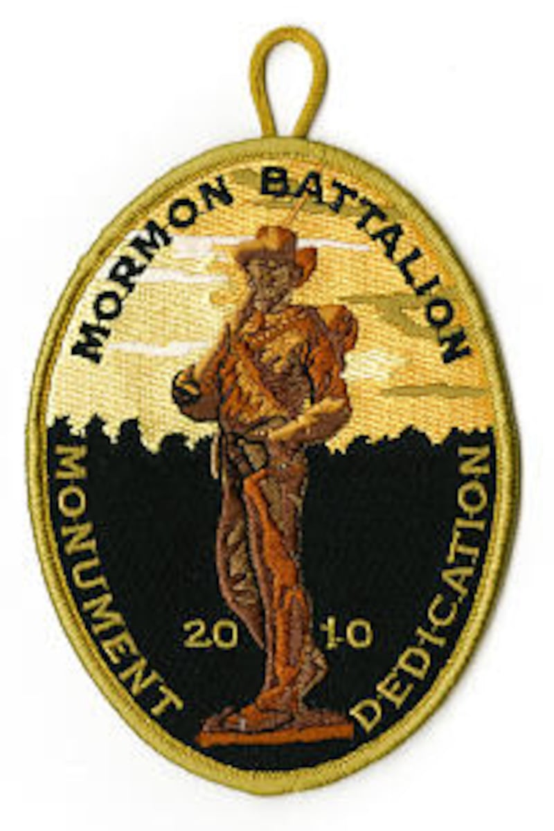 A patch distributed to Boy Scouts attending in uniform recognizes the dedication of the Mormon Batta