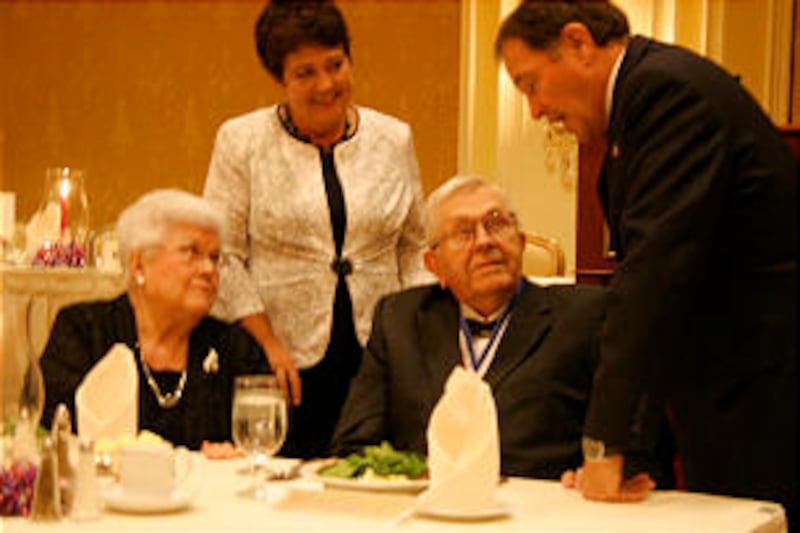 Greeting President Boyd K. Packer and Sister Donna Packer are Utah Gov. Gary R. Herbert and his wife