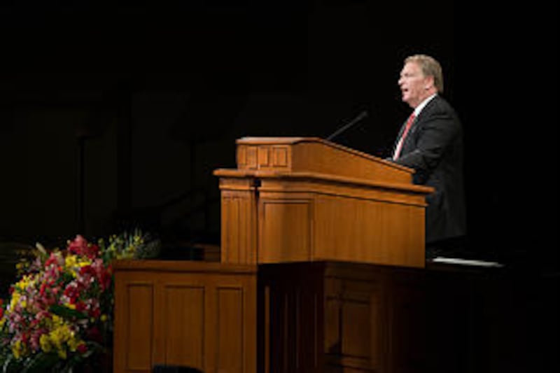Elder Craig C. Christensen of the Presidency of the Seventy speaks during a campus devotional at Bri