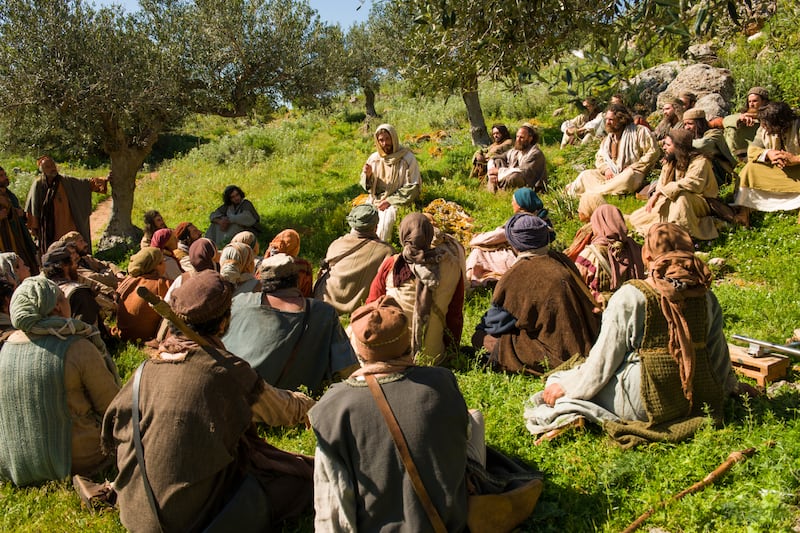 An image from the Church’s Bible video series depicts Christ teaching a group of people.