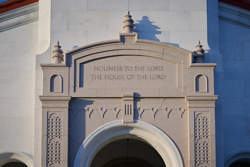 "Holiness to the Lord: The house of the Lord" is inscribed above the entrance to the Yorba Linda California Temple.