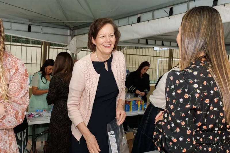 Primary General President Susan H. Porter, left, speaks with women during a service activity in Curitiba, Brazil, Saturday, June 6, 2026.