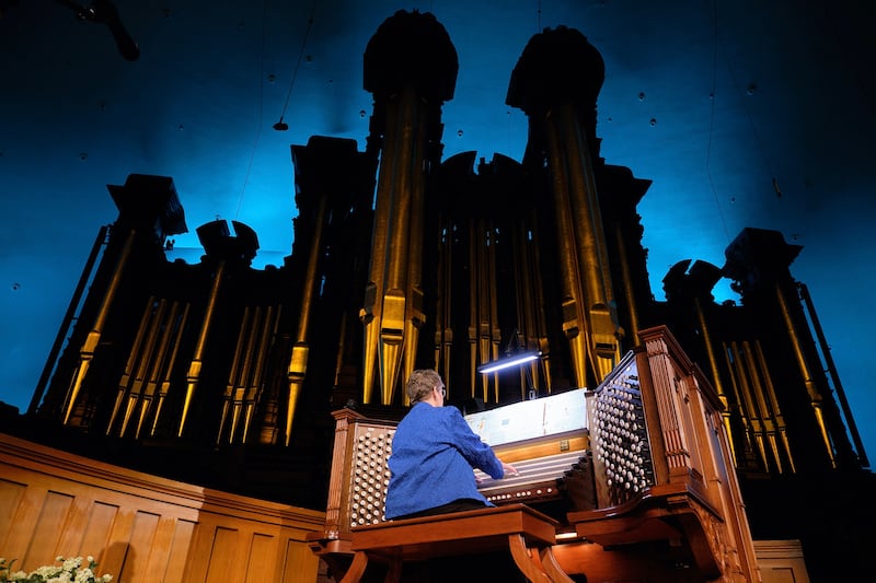 Retiring Temple Square organist Bonnie Goodliffe performs a recital piece at the Salt Lake Tabernacle on Monday, Oct. 21, 2019.