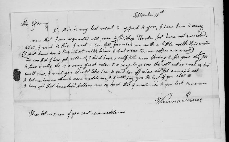 A letter written by Vienna Jaques to Brigham Young, September 11th, An Unknown Year.