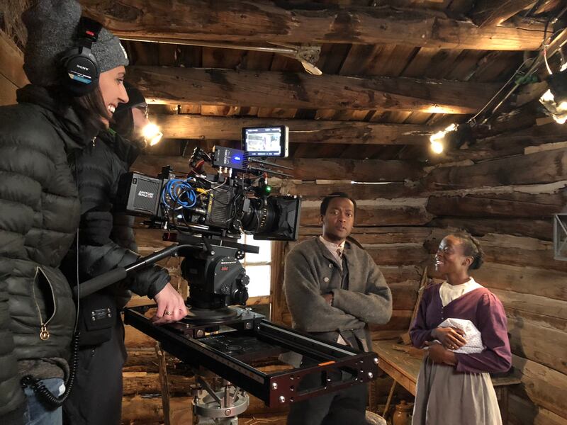 Director Chantelle Squires with actress Danielle Deadwyler and actor Daner Gerald on the set of “Jane and Emma.”