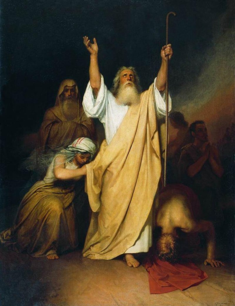 "Prayer of Moses after the Israelites go through the Red Sea" is by Ivan Kramskoy.