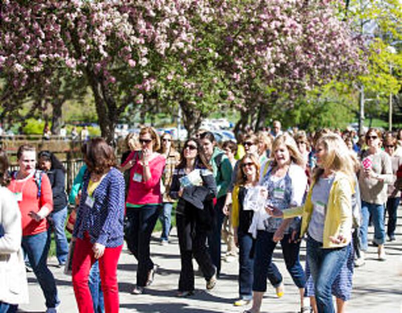 Women walk the paths of the Brigham Young University campus in between classes at the annual Women's