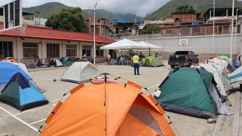 Tents are set up outside of a meetinghouse of The Church of Jesus Christ of Latter-day Saints in La Guaira, Venezuela, after two earthquakes struck the country on June 24, 2026.