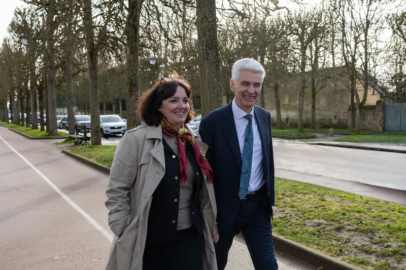 Elder Gérald Caussé of the Quorum of the Twelve Apostles and his wife, Sister Valérie Caussé, walk in Versailles, France, on Monday, Feb. 23, 2026.