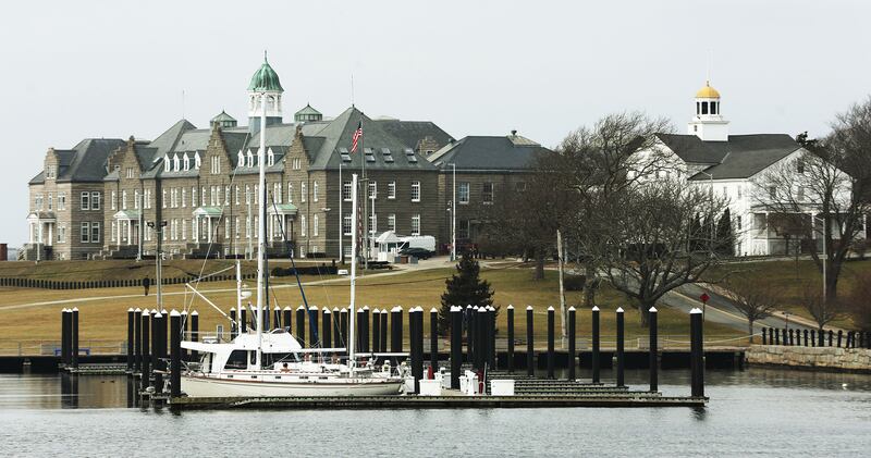A view across the water of Luce Hall, the first purpose-built building for the U.S. Naval War College.