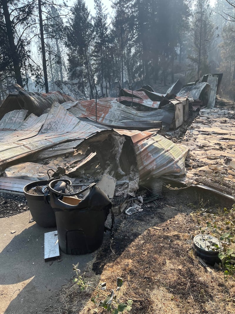 A shop building at the home of Spokane Washington Mount Spokane Stake President Robert L. Sanders was burned in the recent wildfires near Spokane, Washington, and shown on Aug. 3, 2026.