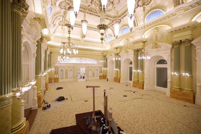 Newly installed carpet in the celestial room of the Salt Lake Temple in Salt Lake City is shown on Tuesday, June 23, 2026.