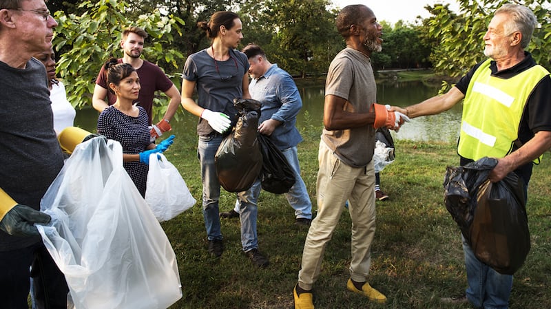 People participate in a service activity.