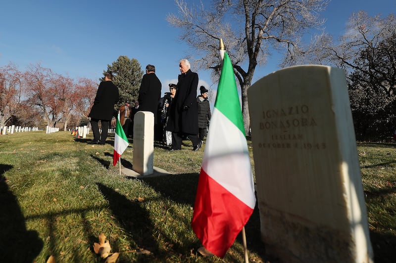 Gov.Gary Herbert and Elder Dieter F. Uchtdorf of The Church of Jesus Christ of Latter-day Saints’ Quorum of the Twelve Apostles, walks through graves during the German Day of Remembrance (Volkstrauertag) at Fort Douglas Military Cemetery in Salt Lake City on Sunday, Nov. 18, 2018.