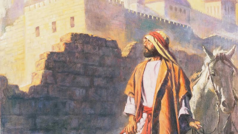 "Nehemiah Inspects the Walls of Jerusalem" is by Robert T. Barrett.