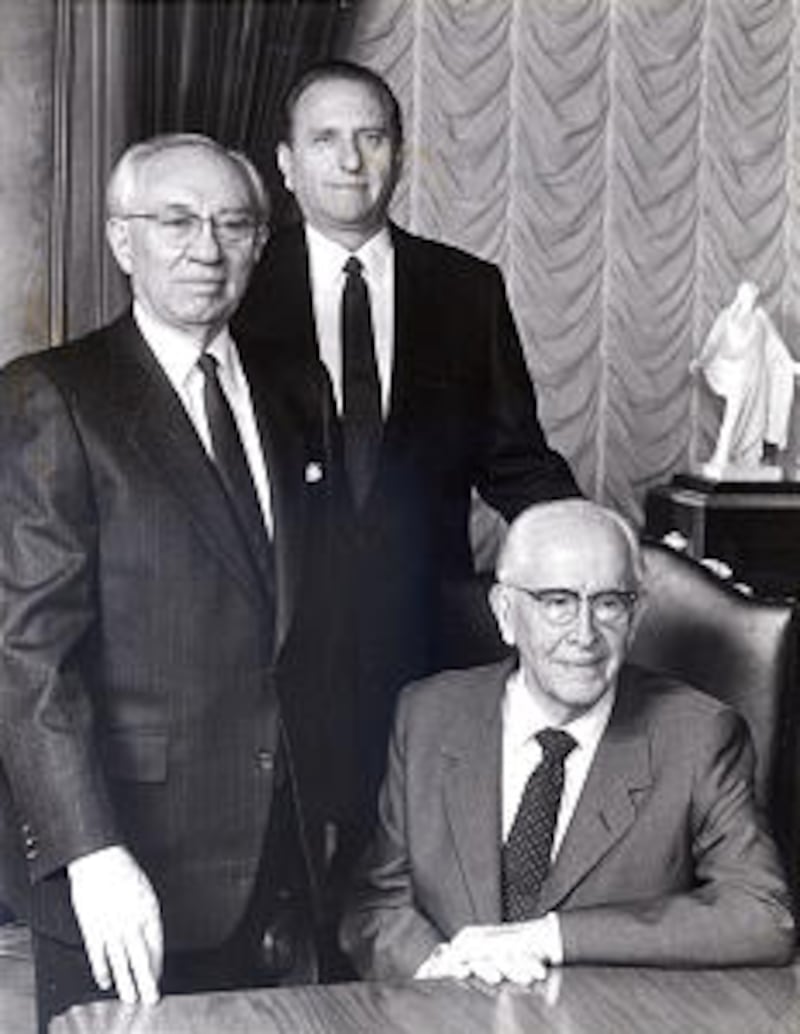 Pres. Ezra Taft Benson, Gordon B. Hinckley, Thomas S. Monson
