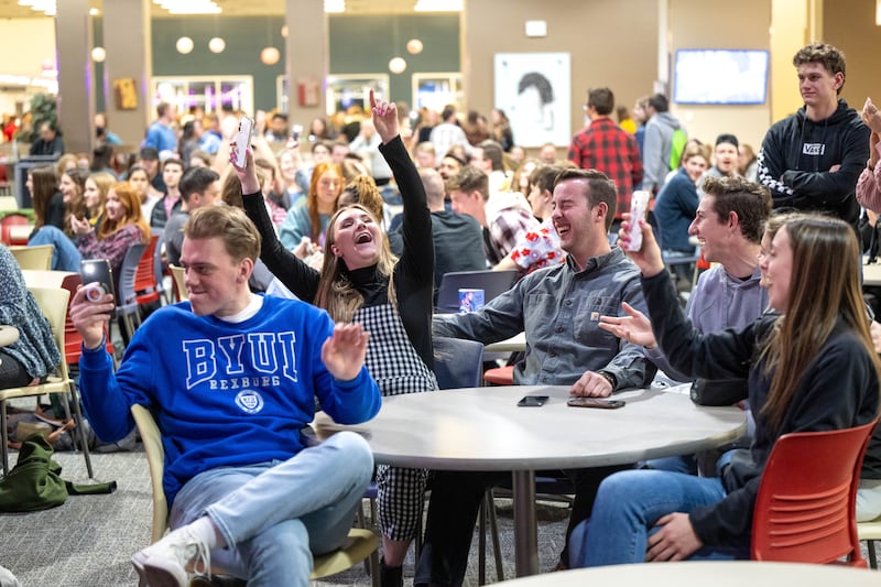 BYU–Idaho students watch a comedy show as part of the CES Date Night hosted by BYU–Idaho in Rexburg, Idaho, on Jan. 31, 2024.