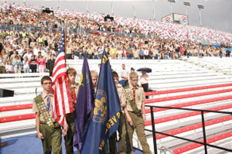 Boy Scouts perform flag ceremony to begin Oct. 14 gathering at Las Vegas Motor Speedway. Thousands a