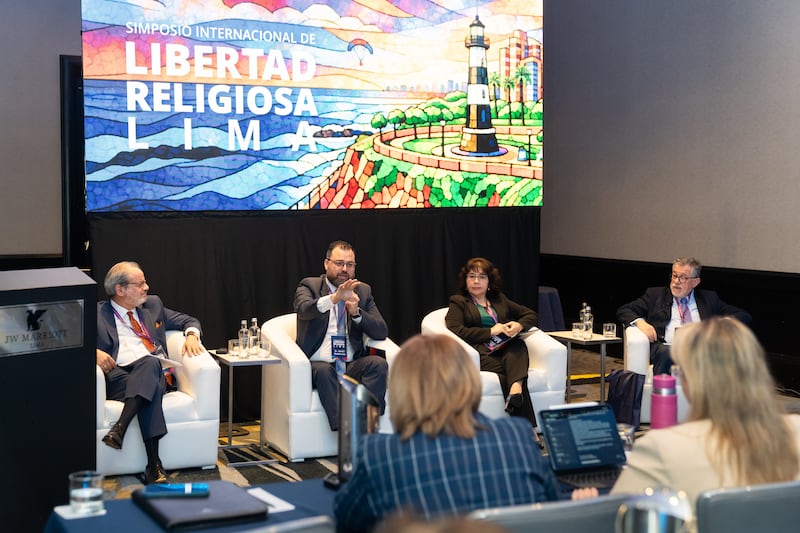 Faith leaders, legal scholars and other experts participate in a panel discussion at the first International Symposium on Religious Freedom in Lima, Peru, Aug. 4-5, 2026.