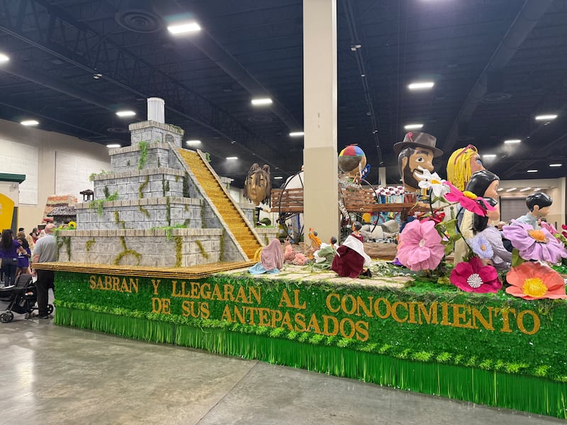 The West Jordan Utah Wasatch Meadows Stake (Spanish) float depicts a scene from the Book of Mormon during the Days of '47 float preview party at the Mountain America Expo Center in Sandy, Utah, on Tuesday, July 21, 2026.