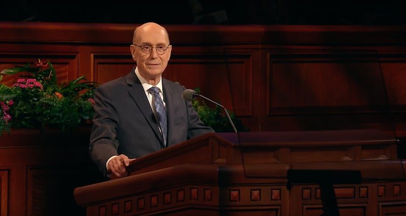 President Henry B. Eyring delivers an address during the October 2018 general women's session.