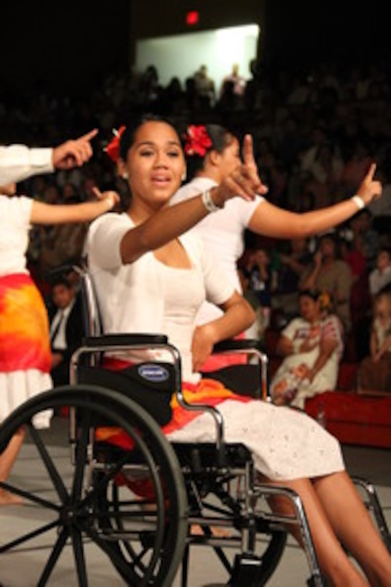 Briana Garrido, 15, of Wahiawa, Hawaii, performs during youth cultural celebration. President Monso