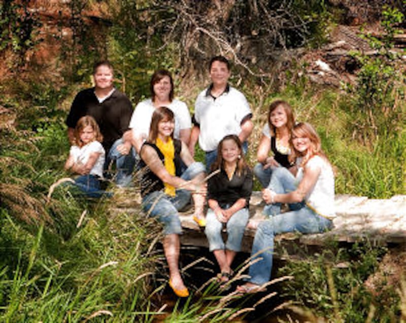 The Peacock family. Back row: Wade, Tina, Kaden, Brynna. Front Row: Addisyn, Laney, Ally, Alyssa