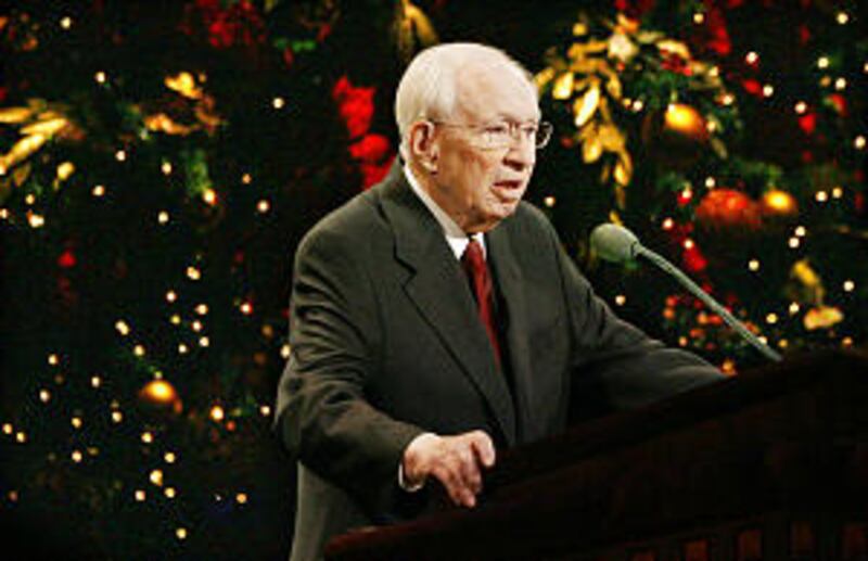 President Gordon B. Hinckley speaks during the LDS church Christmas Devotional Dec 2, 2007 in Salt L