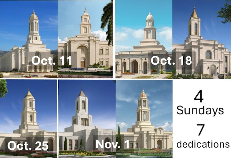 The seven temples to be dedicated between Oct. 11, 2026, and Nov. 1, 2026.