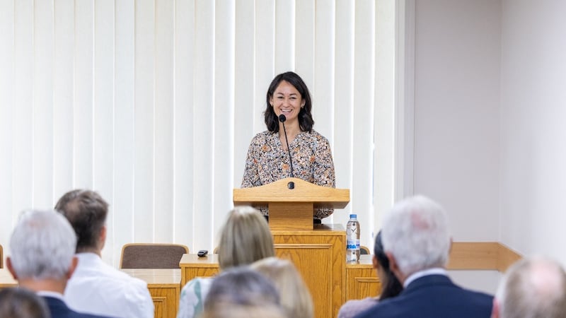 Sister Kristin M. Yee shares instruction during a meeting in Larnaca, Cyprus, on Sept. 2, 2026.