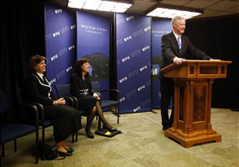 Kevin J Worthen speaks during a press conference in Provo, Tuesday, March 11, 2014, after it was ann